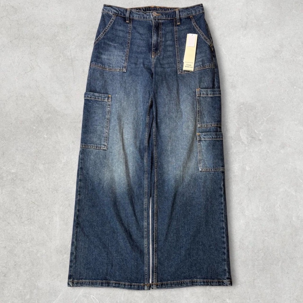 No Boundaries Blue Cargo Wide Leg Jeans 👖 | Y2K Cargo Denim